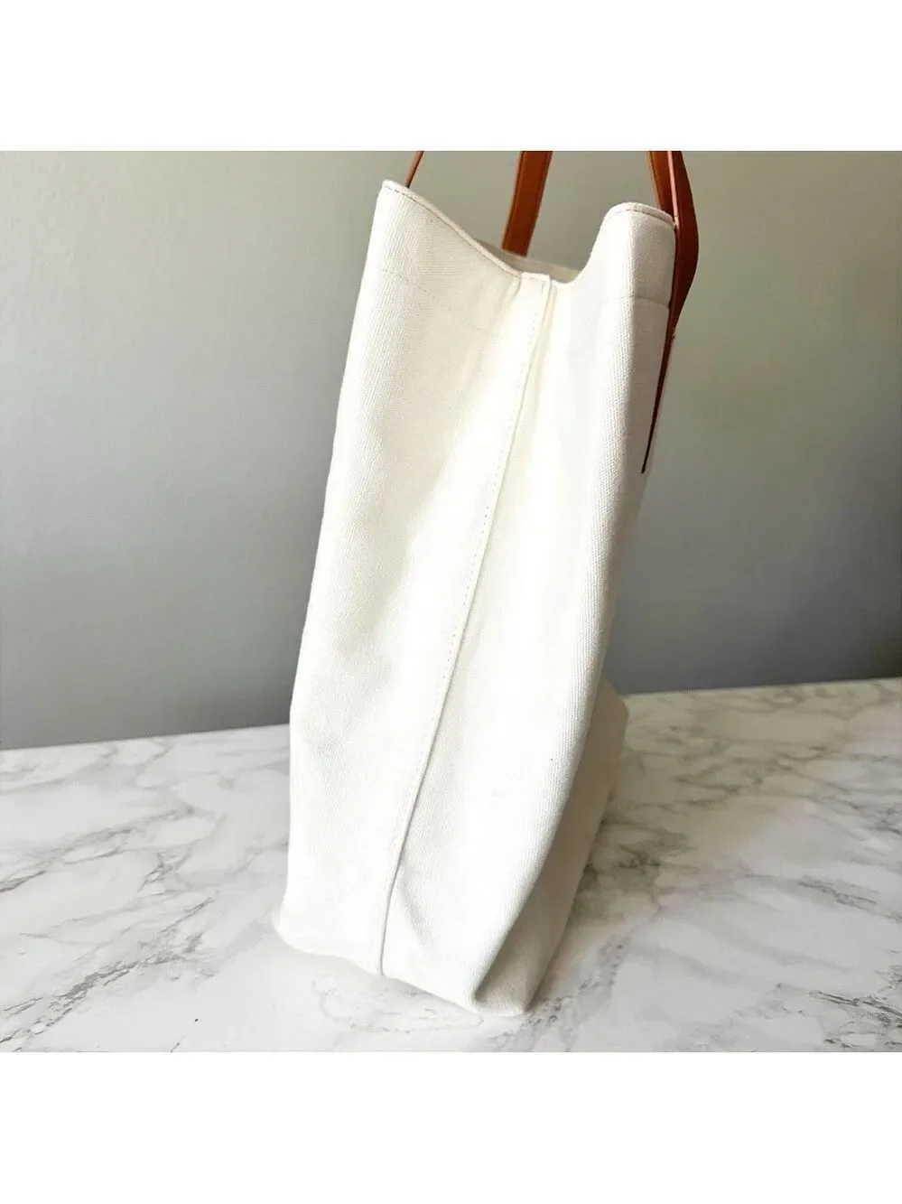 MICHAEL Michael Kors White Canvas Shoppers Tote with Brown Straps